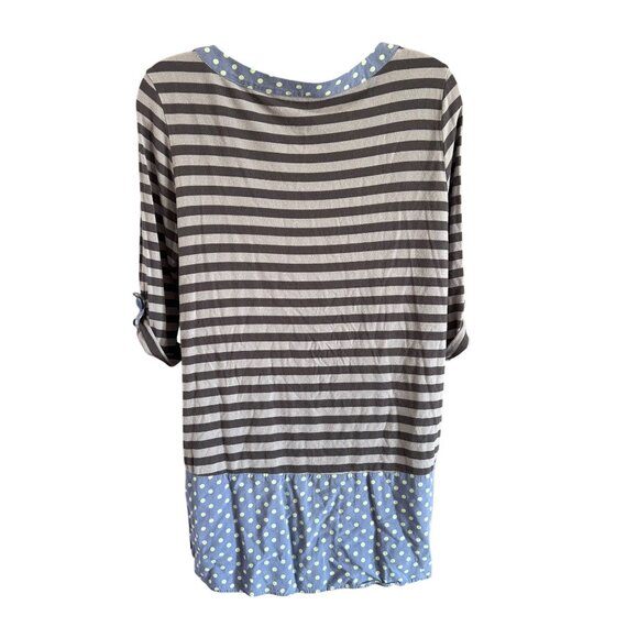 Matilda Jane Womens Top M Striped Polka Dot Tunic Gray Blue Lightweight - Picture 2 of 7